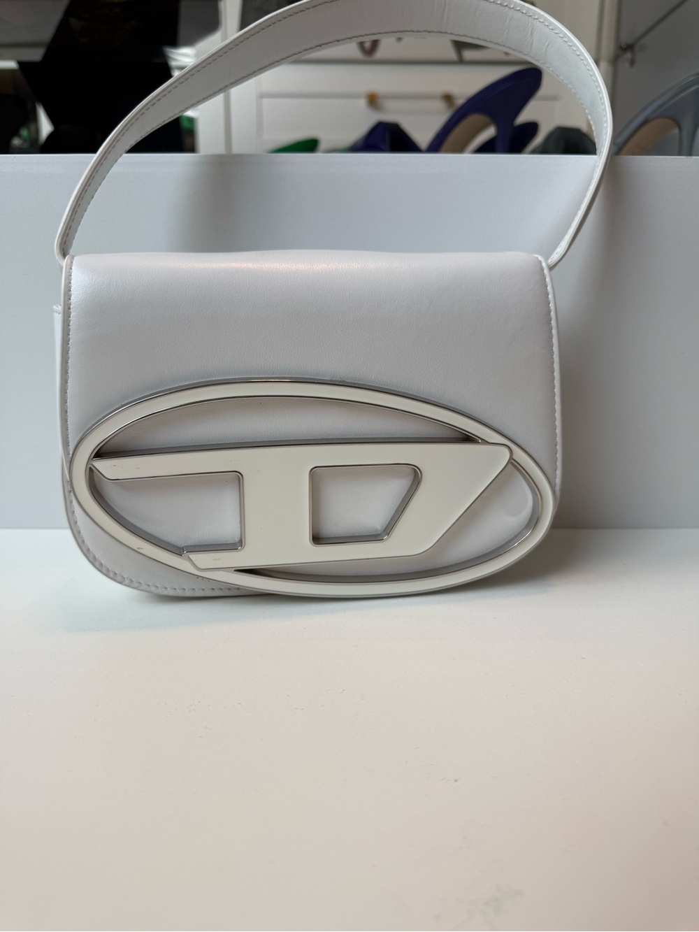Diesel White Shoulder Bag with Oval Front Emblem - Picture 3 of 6
